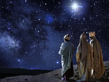 the three wise men and the star of bethlehem at night