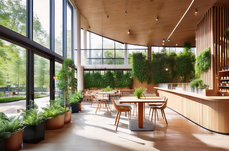 an ecological cafe with a minimalist conceptの写真素材