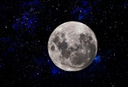 the moon and space with its starsの写真素材