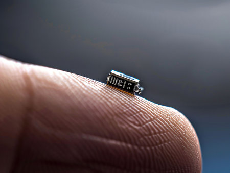 one of the most advanced micro chips in the world used by artificial intelligence in a fingerの写真素材