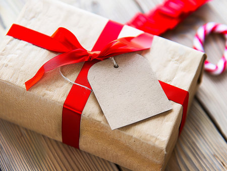 a gift box with a grocery bagの写真素材