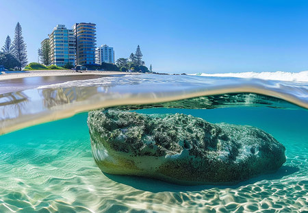 a rock on a beach on the gold coast of australiaの写真素材