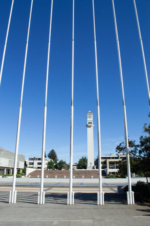 the bell tower of the university of Concepcion in Chileの写真素材
