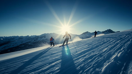 Skiers on a snowy mountain in winter