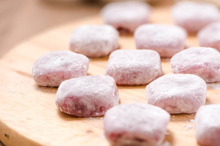 moji , Kagami mochi , Mochiko , sweet on wood table , Japan sweet