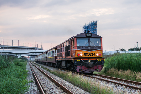 Thailand old train is travelingのeditorial素材