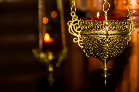 icon lamp from brass in orthodox church