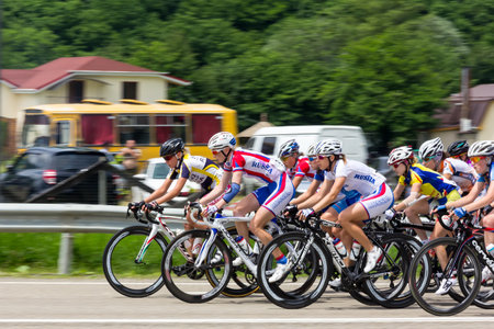 Maykop Russia June 6: Womens International cycling raceのeditorial素材