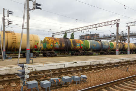 Krasnodar, Russia - October 13, 2015 - Railway platform with a squad of tank-cars in the city of Krasnodarの写真素材