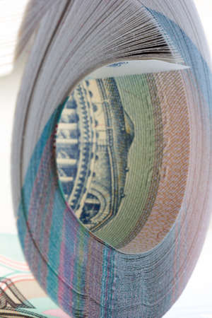Russian national currency. stack of new paper money rolled into a roll close-up. shallow depth of fieldの写真素材
