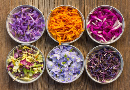 a set of fresh and colorful dried flower petals. aromatherapy, herbal tea, homeopathic medicineの写真素材