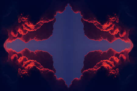 abstract background a collage of the sky with red clouds at sunsetの写真素材