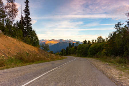 autumn natural landscape of the old road in the mountainsの写真素材