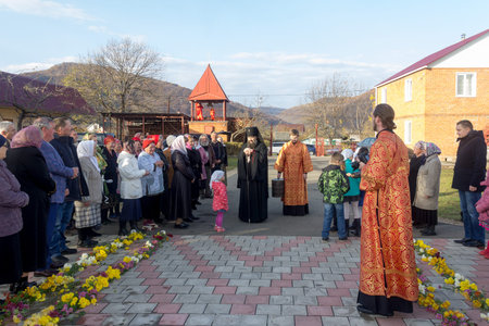 Adygea, Russia - November 8, 2017: parishioners of the Orthodox Church greeted Archbishop