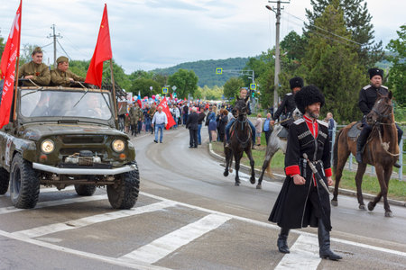 Adygea, Russia - May 9, 2017: Immortal regiment, Parade on victory day with the participation of...