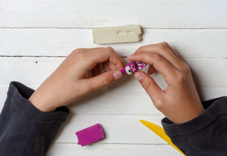 boy sculpts from wax clay modeling figures animatronics heroes of computer games, comics and cartoonsの写真素材