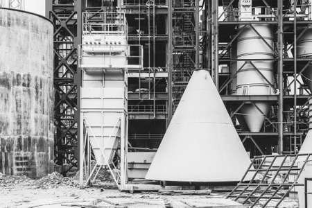 under construction of gypsum processing plant, monochrome photoの写真素材