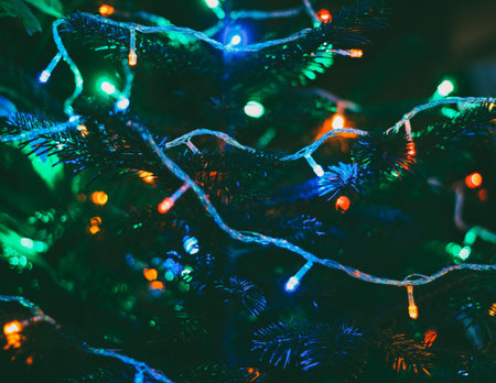 multicolored christmas lights on new year tree