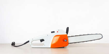 new electric saw on a white background with copy spaceの写真素材