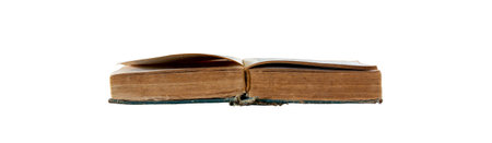 an old open book isolated on a white background close up with clipping path