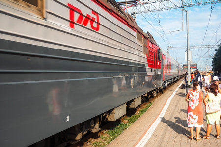 Lazarevskoye, Russia â€” August 24, 2018: people are waiting for the arrival of the train at...