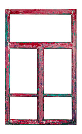 old window frame isolated on white backgroundの写真素材