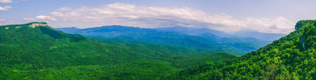 Beautiful panoramic summer landscape in the mountains of Adygeaの写真素材