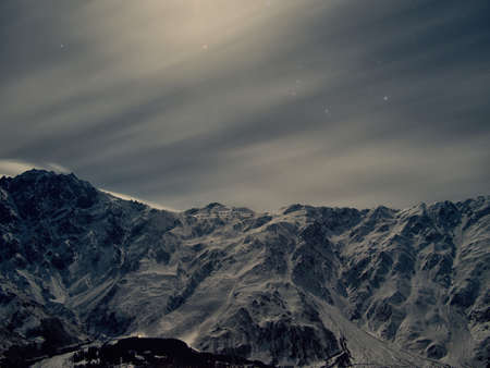 Caucasian mountains in Georgia night lanscape with stars and mikly wayの写真素材