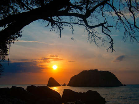 Panoramic landscape of the rocky coastline sea and Jaz Beach at sunshine. Budva, Montenegro. Adriatica. Top viewの写真素材