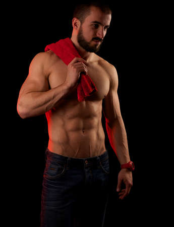 Atractive man with perfect absの写真素材