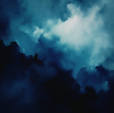 A captivating image showcasing a deep blue sky filled with clouds, creating a serene and tranquil...