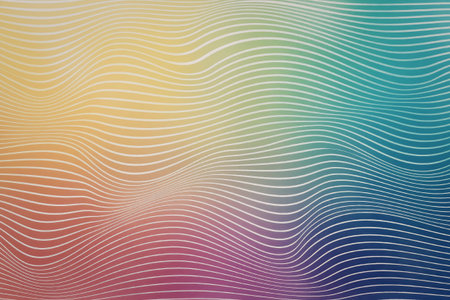A mesmerizing rainbow-colored background featuring wavy white lines that create a dynamic and abstract visual effect.の写真素材