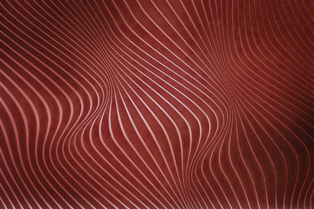 This image features a mesmerizing abstract background with wavy red lines that create a sense of movement and energy. The varying shades of red add depth and visual interest.の写真素材