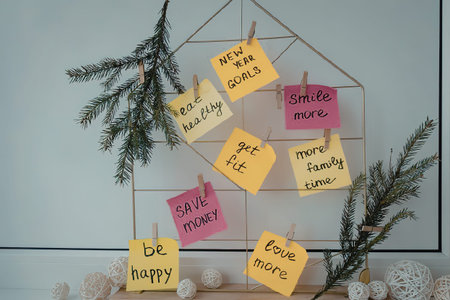 A house-shaped board with inspirational notes and a festive atmosphere