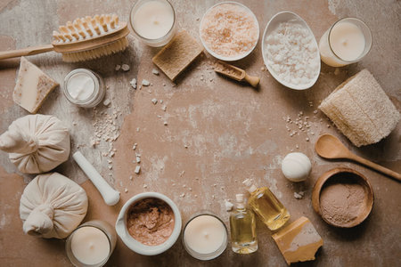 A collection of natural ingredients and skincare products on a wooden surface