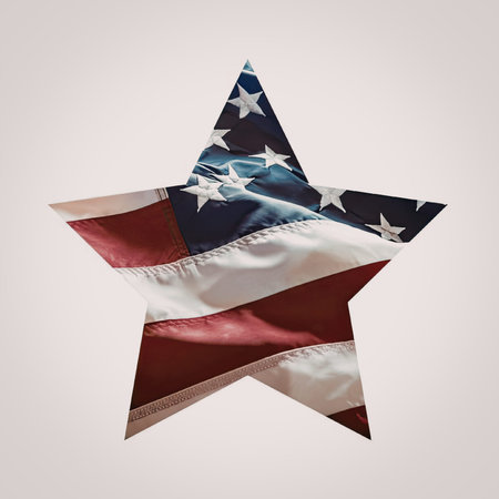 Star shaped symbol with American flag colors and texture, representing national pride and freedom,...
