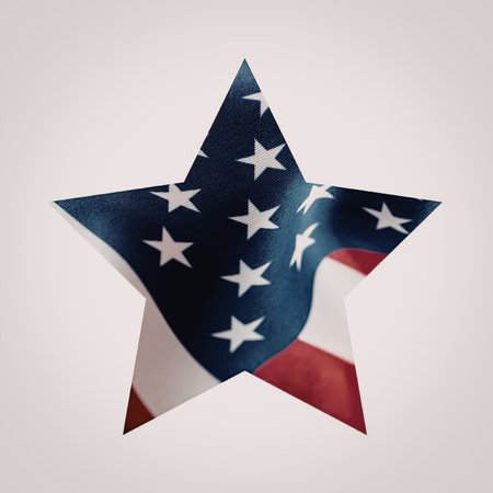 Star shaped object with american flag design against a white background symbolizing national pride and freedom.の写真素材