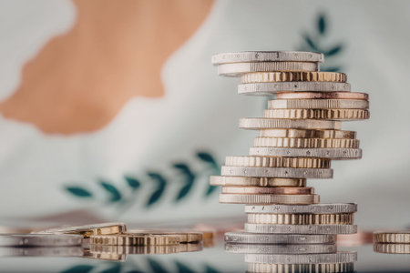 Stack of euro coins symbolizing savings and financial growth, representing economic stability and...