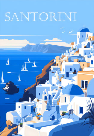 Santorini. Greece. Vector illustration. Blue city on the Greek island of Santorini.の写真素材
