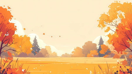 Autumn landscape with lake, trees and grass. Vector illustration.の素材