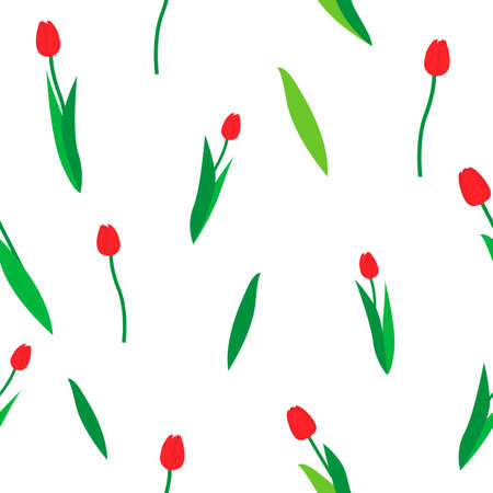 Red tulips seamless pattern. Spring flowers isolated on white background.のイラスト素材