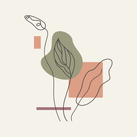Floral art. Botanical line art with abstract shapes.Vector illustration in a minimalistic style.のイラスト素材