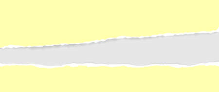 A torn, ripped strip of yellow paper with a light shadow on a gray background for text. A torn piece of cardboard.のイラスト素材