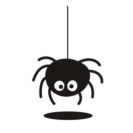 Cute cartoon spider hanging on the web. Black spider for halloween.のイラスト素材