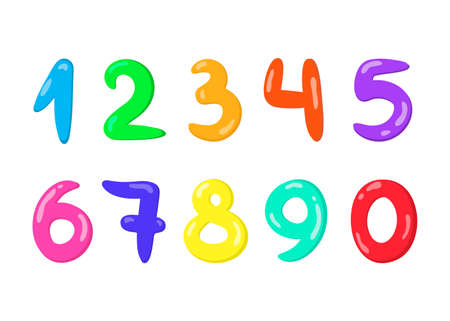 Bright colored numbers set for children in a cartoon style. Math numbers for school.のイラスト素材