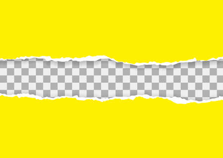 Torn cardboard. Realistic, torn, ripped strip of yellow paper with a light shadow on a transparent background.のイラスト素材