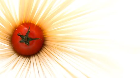 bundle of Pasta and Tomato forming a bright Sunの写真素材