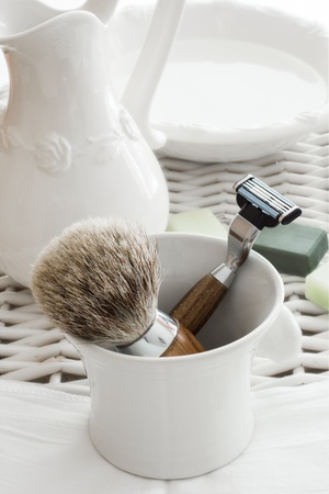 Shaving Tool on wooden Tableの写真素材