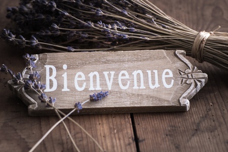 Bienvenue - Welcome to France, Sign, Lavenderの写真素材