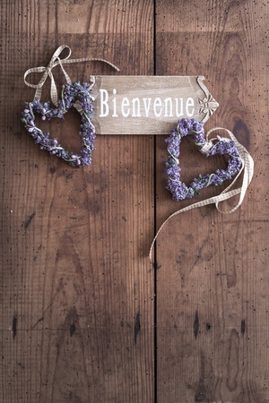 Bienvenue - Welcome to France, Sign, Lavender Heartの写真素材